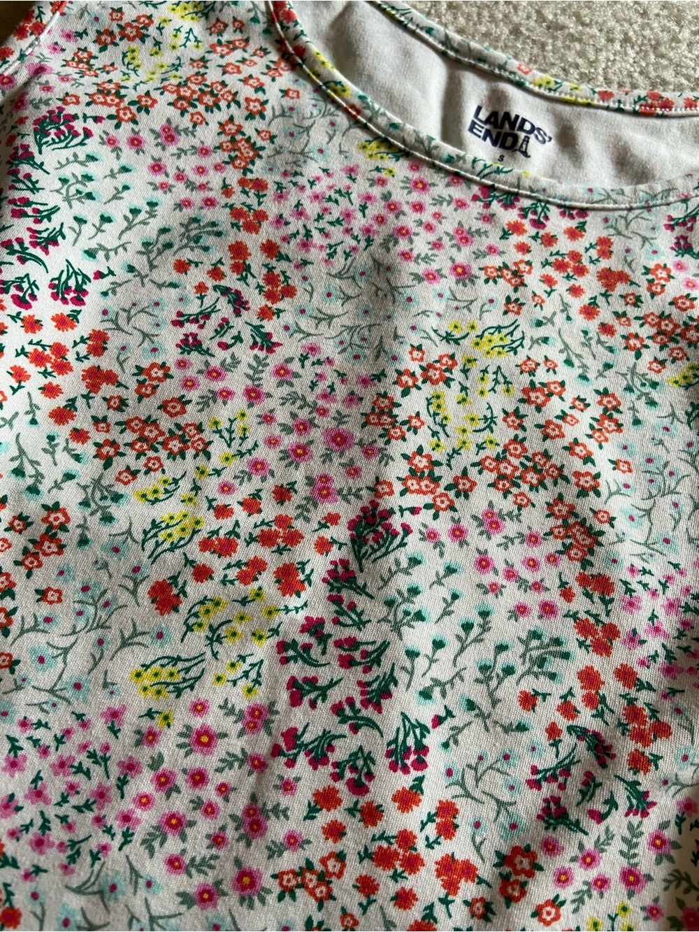 Lands' End Floral Scoop Neck Tank Top - White with Pink, Red, Yellow, Green - Picture 4 of 4